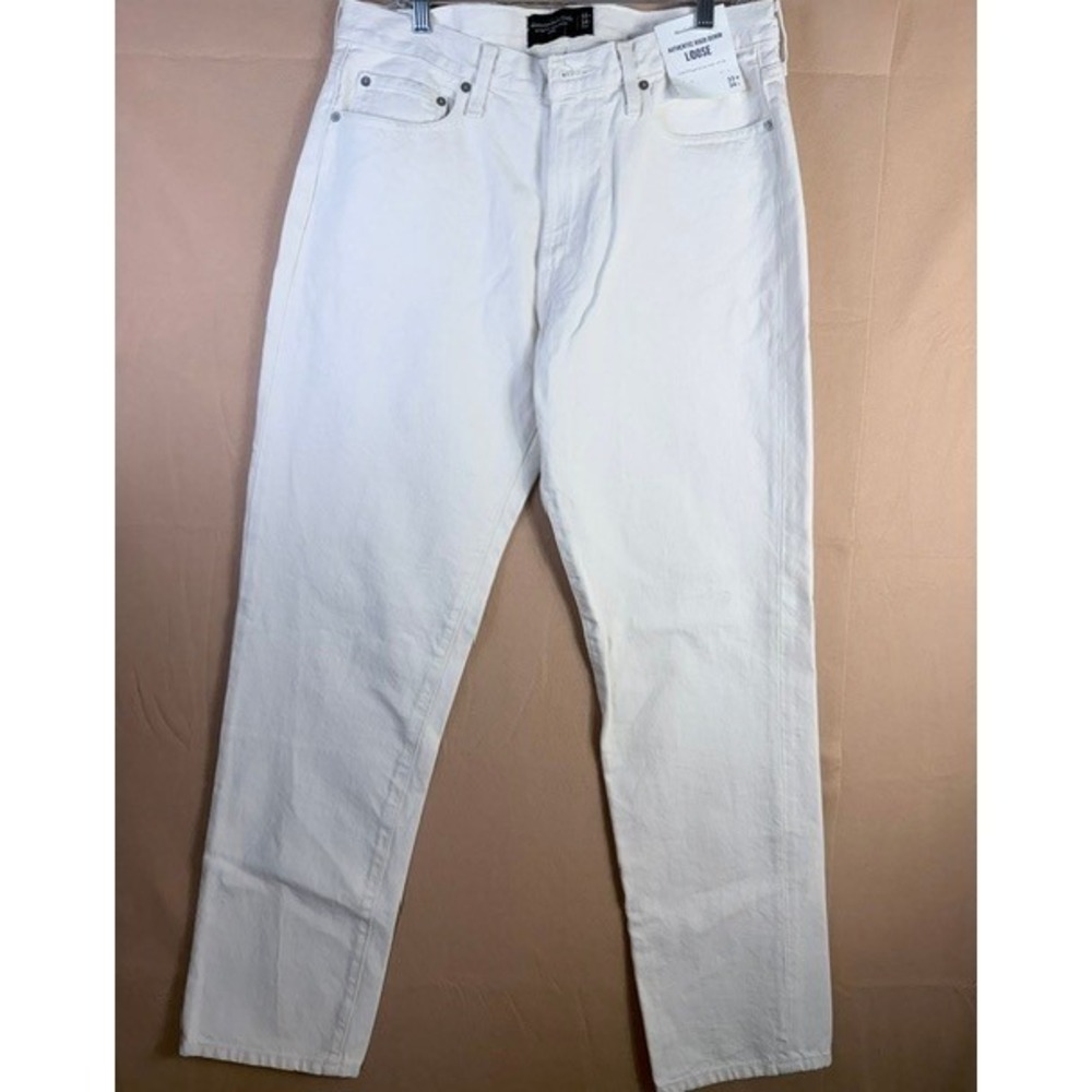 Abercrombie & Fitch Men's 33x34 White Loose Rigid Denim Jeans NWT
